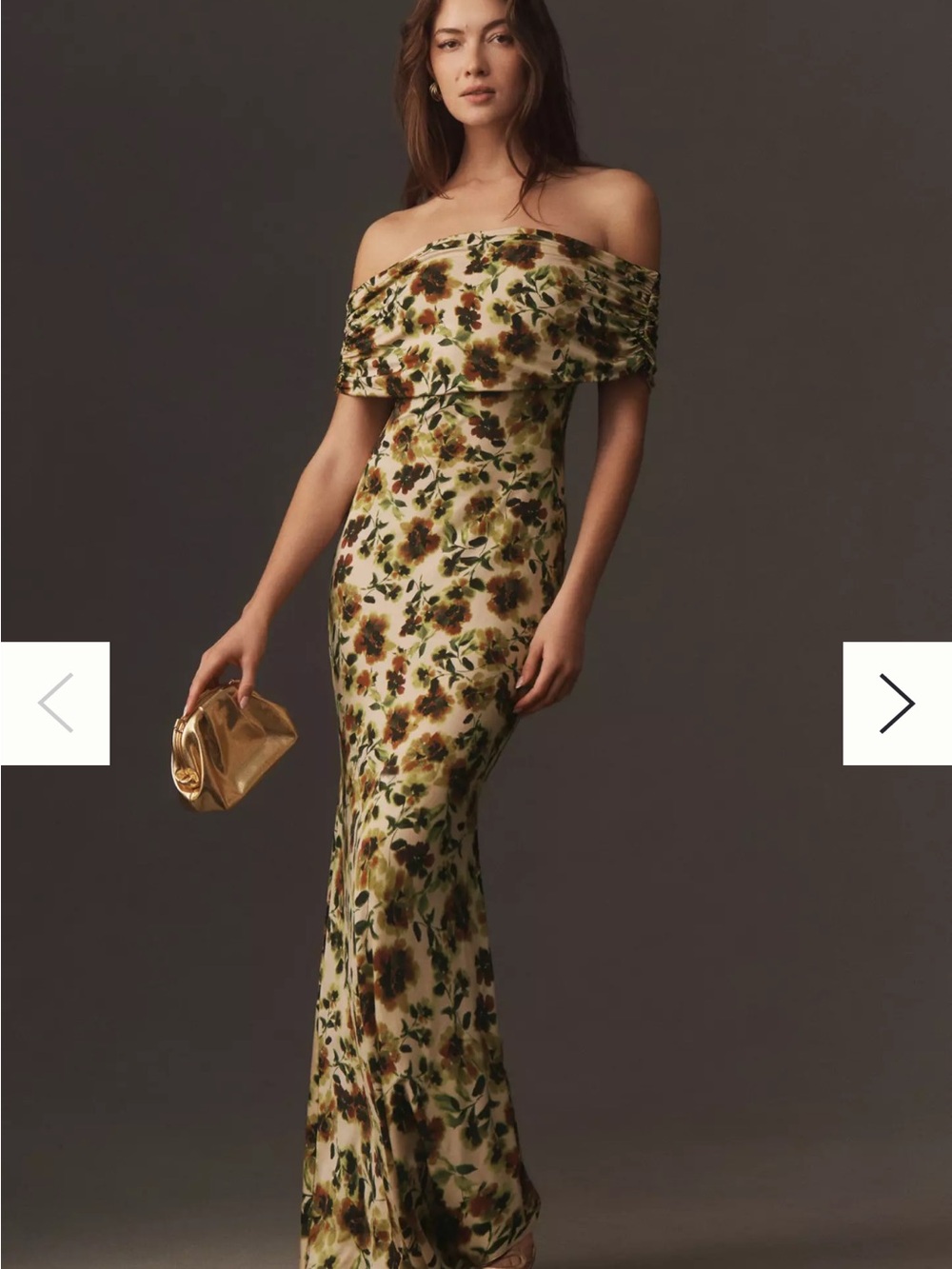 Anthropologie Cream Floral Off-Shoulder Maxi Dress